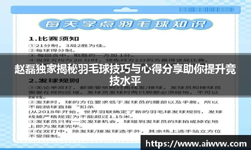 赵磊独家揭秘羽毛球技巧与心得分享助你提升竞技水平